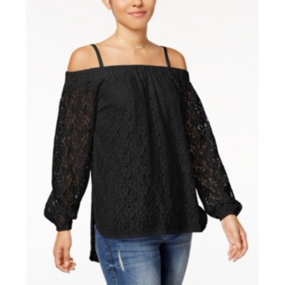 7 Sisters Off-The-Shoulder Lace High-Low  Top S